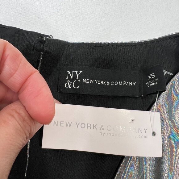 NWT New York Co Metallic Maxi Dress Iridescent Silver Balloon Sleeve Party XS - Picture 3 of 12